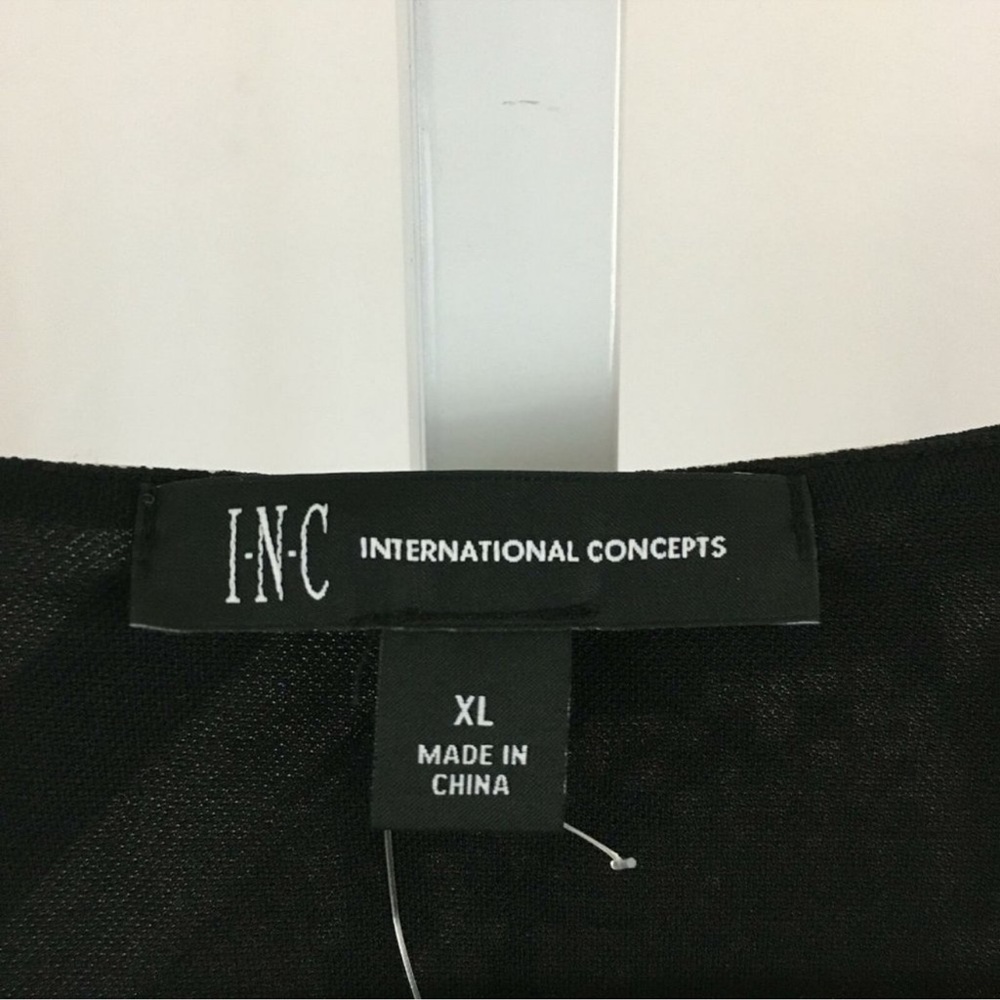 INC International Concepts Black and Cream Patterned Midi Dress - Picture 6 of 7